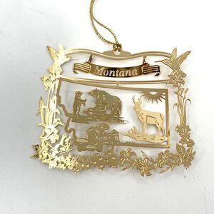 Nations Treasures Montana 24k Gold Finish Brass Christmas Ornament Flower Deer